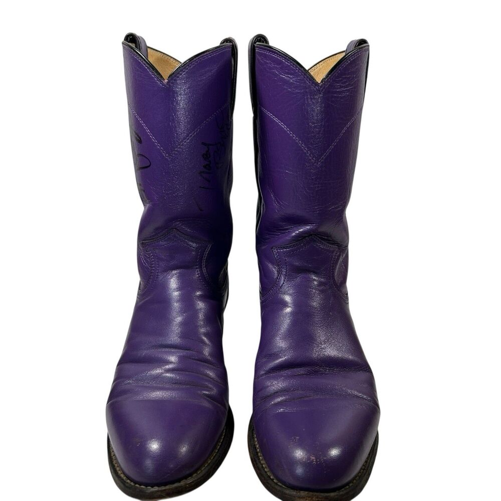 Tracy Byrd & Lee Roy Parnell Signed Justin Roper Purple Boots Vintage 1990s-Sz 8 - Picture 2 of 16